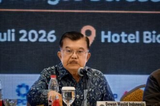 Jusuf Kalla menjadi narasumber dalam acara Kongres Umat Islam ke-VIII di Hotel Bidakara, Jakarta Selatan, Minggu (26/07/2026).
