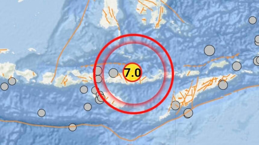 Gempa M 7,0 Guncang wilayah timur laut Mbay, Kabupaten Nagekeo, Nusa Tenggara Timur (NTT), Sabtu (15/8/2026).